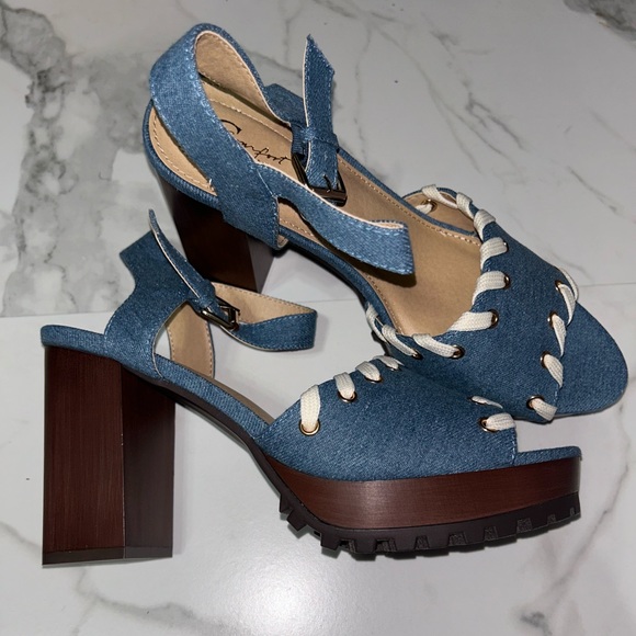 Blue Strappy Open Toed Heels - Picture 2 of 3